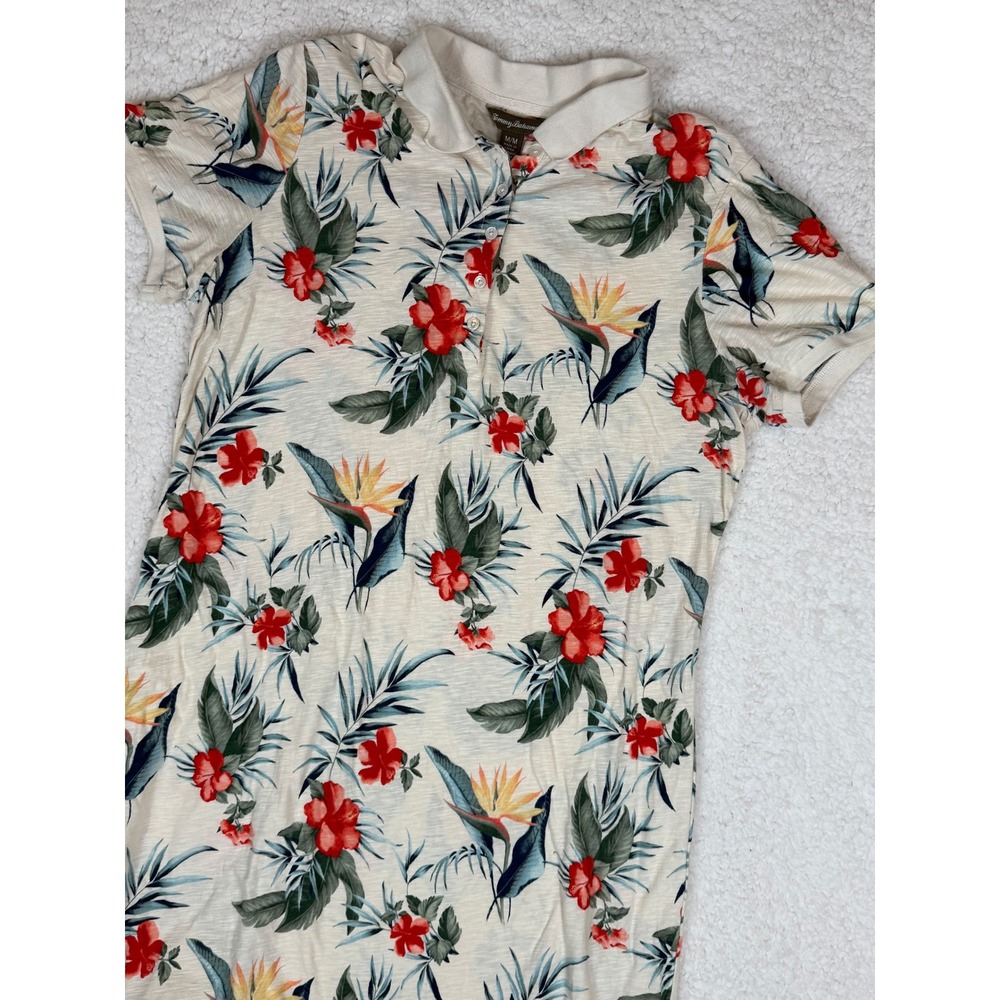 Tommy Bahama Sz M Happy Hibiscus Polo Dress  Tropical Floral Hawaiian Cotton